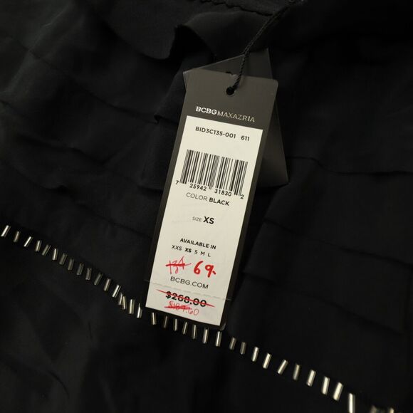 BCBG Max Azria Women's Black Silk Chiffon Ruffle Beaded Mini Skirt size XS NWT - Picture 8 of 11